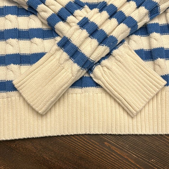 J Crew Factory Striped Cable Sweater Ivory & Blue 100% Cotton Size M. NWT - Picture 10 of 11